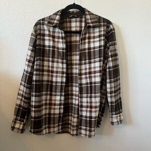 Lee Women's Cream and Brown Plaid Teddy Jacket